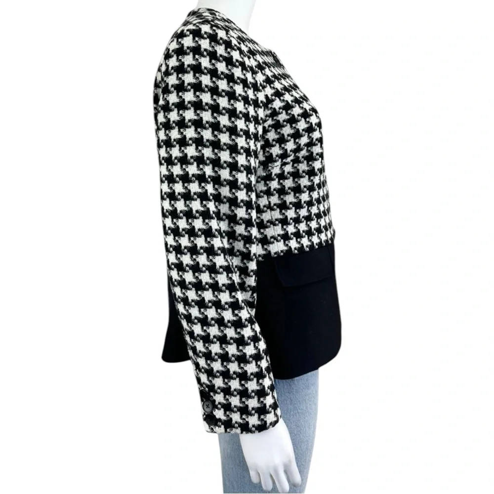 Talbots Black Wool Blend Houndstooth Jacket Size 12 J0388